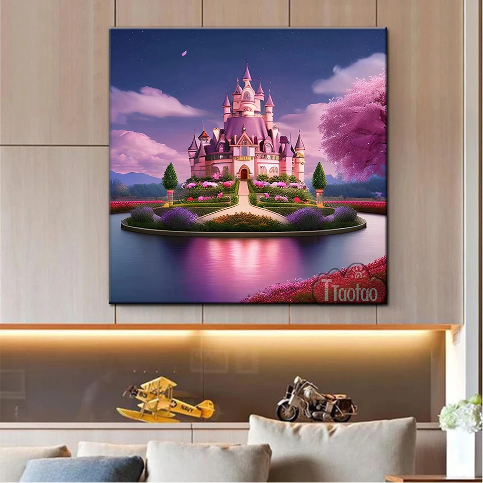 New Arrival 5D Cartoon Castle Landscape Cross Stitch Diamond Painting DIY Square Round Mosaic Lavender Garden Rhinestone Puzzle