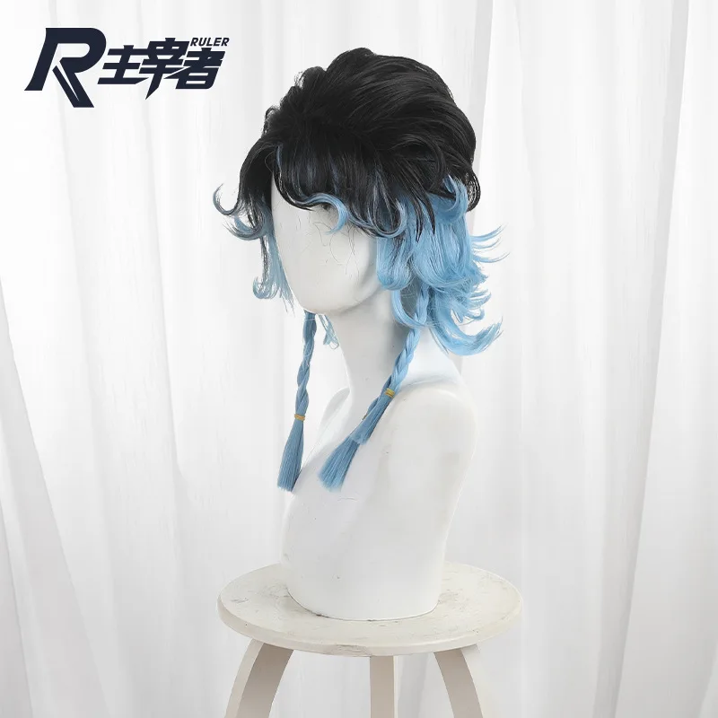 New Game Identity V Archer Cosplay Wig Divergent Spectrum Black Blue Curly Braid Hair Wigs For Brynhildr Vilulf Party Halloween