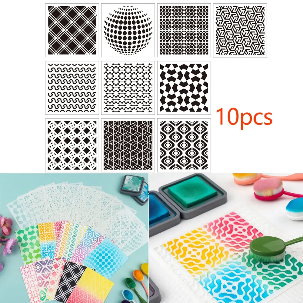 10 Teile/satz 6x6 zoll Grid Geometrie Schichtung Kunststoff Schablonen für DIY Malerei Sammelalbum Färbung Präge Dekorative Vorlage