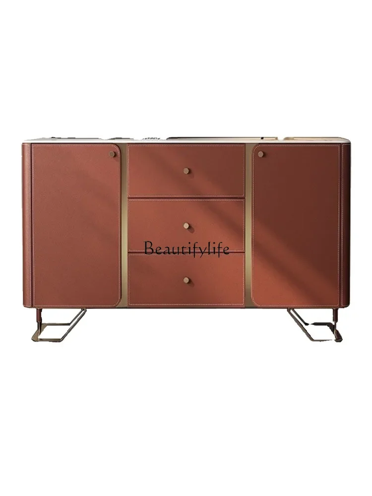 

Saddle leather dining side cabinet Modern light luxury household entrance storage cabinet