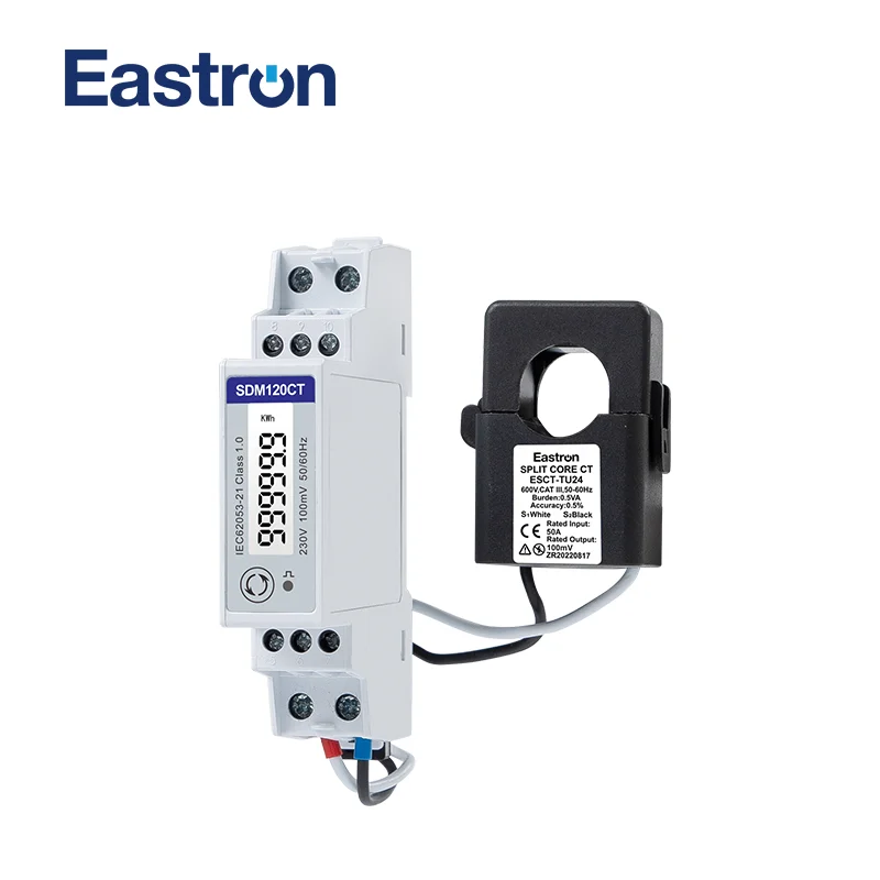 Medida do Medidor da Energia do Trilho do Ruído Modbus Sdm120ct-mv Mais Tu24 100a 0.1v Ct1 Fase Fios 230v Rs485 Kwh Kvarh hz