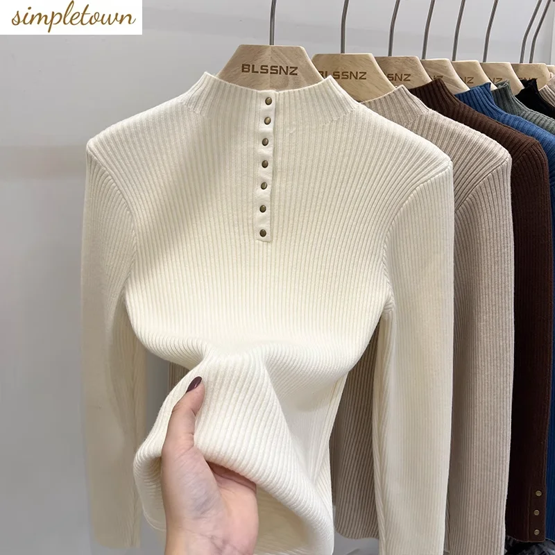 Large Women's Half High Neck Knitted Sweater in Autumn and Winter New Fashion Design Long Sleeve Versatile Sweater