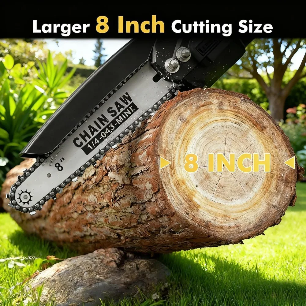 Mini Chainsaw Cordless 8 inch: Electric Chainsaw Battery Powered, Brushless Chain Saw with Auto Oiler, 2pcs Battery, Handheld