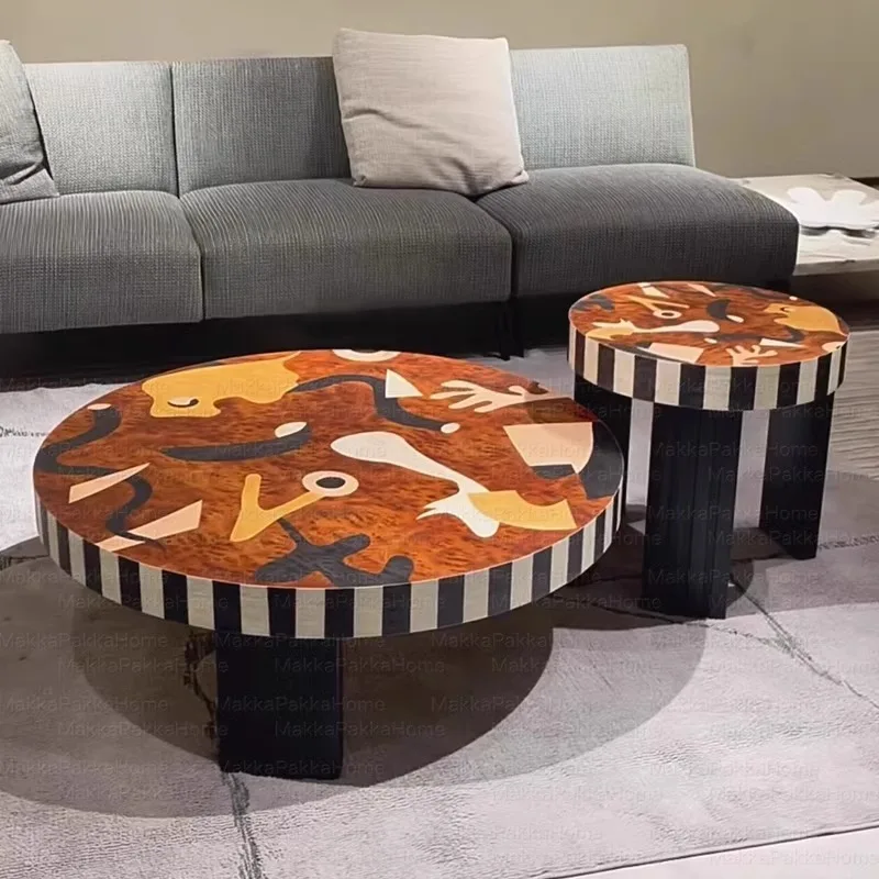 

Medieval style designer creative coffee table art round living room solid wood combination simple and advanced sense