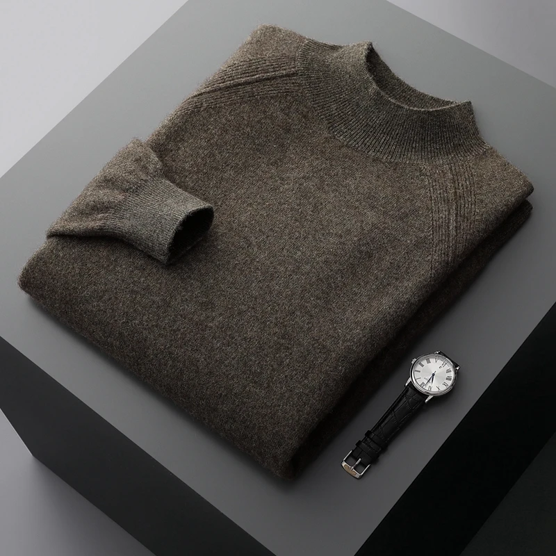 

New Style Raglan Sleeve Half Turtleneck Men's Sweater High-end Fashion 100% Cashmere Knitwear Warm Pullover Base Shirt