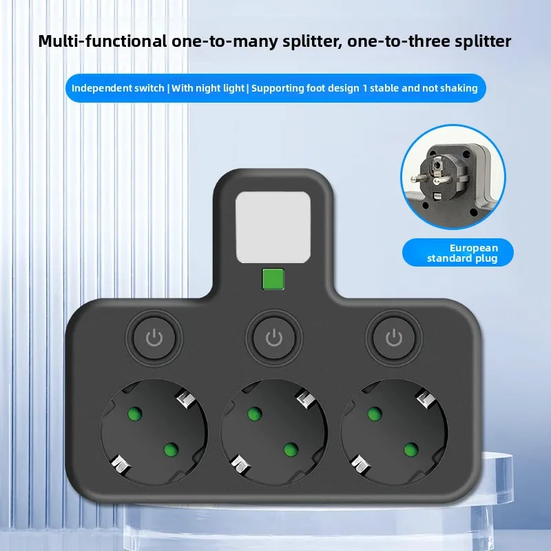 Europlug 1 - to - 3 Multifunctional Converter: Power Strip with Independent Switches, USB - enabled Night Light &MultipleOutlets