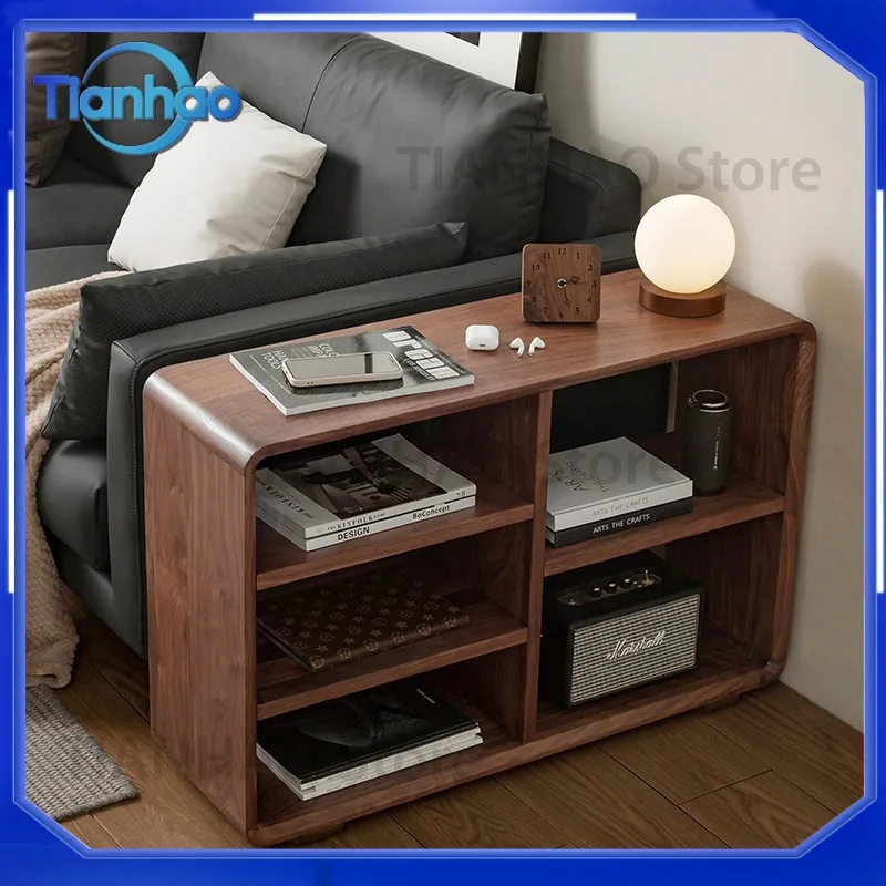 Solid Black Walnut Bookshelf Storage Unit Small Side Table Sofa Side Cabinet Nordic Modern Minimalist Chest of Drawers for