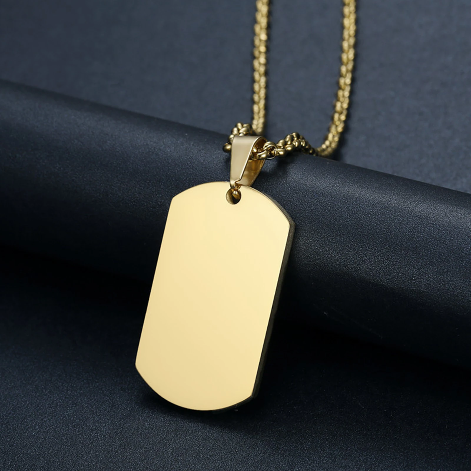 1 STÜCK 316L Edelstahl Anhänger Halskette Silber Gold Schwarz Farbe Blanko Erkennungsmarke Platte Armee Biker Kette Halskette Mann Frau 3 Größe – Detail 2