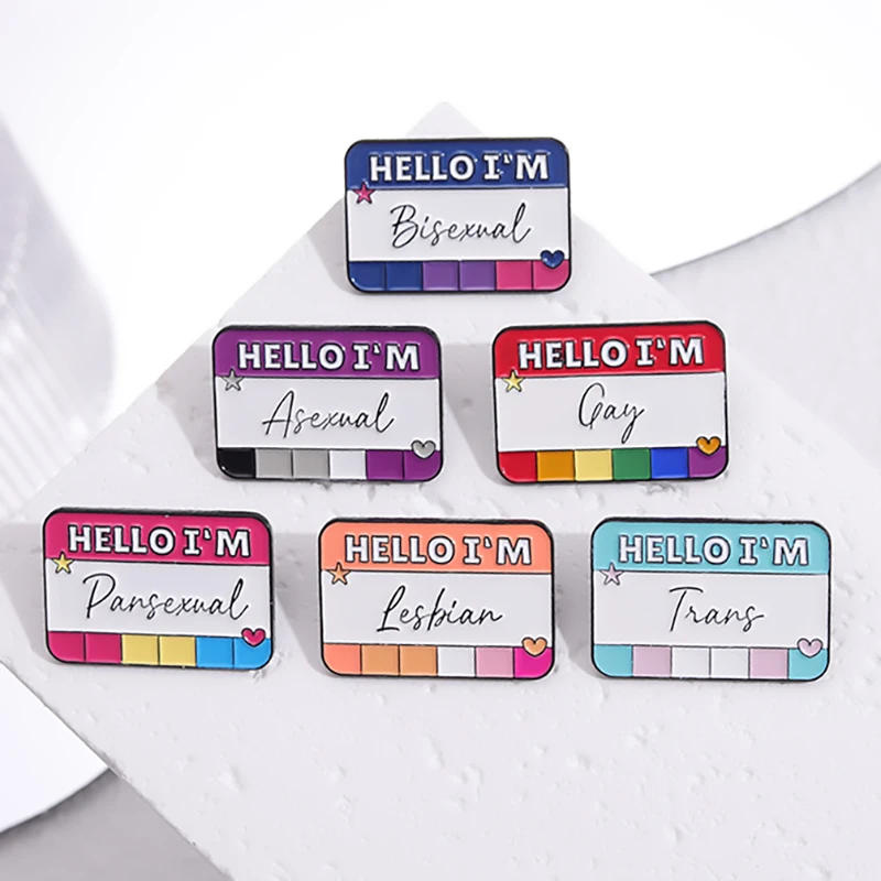 Hello I'm LGBT Enamel Pins Custom BI Pan Asexual Trans Gay Lesbian Brooches Lapel Badges Pride Rainbow Color Dialog Box Jewelry