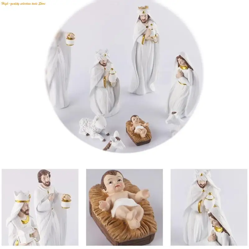 203F Jesus Nativity Scene Bức tượng Giáng sinh Manger Trang trí bộ thông thái nhựa