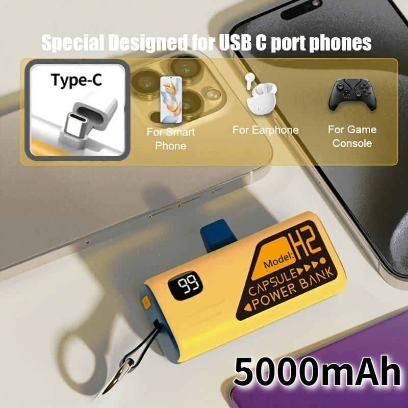 

5000 мАч небольшой портативный брелок для мобильных устройств, внешний аккумулятор, кабель для быстрой зарядки, подходит для IPhone, Huawei, Samsung
