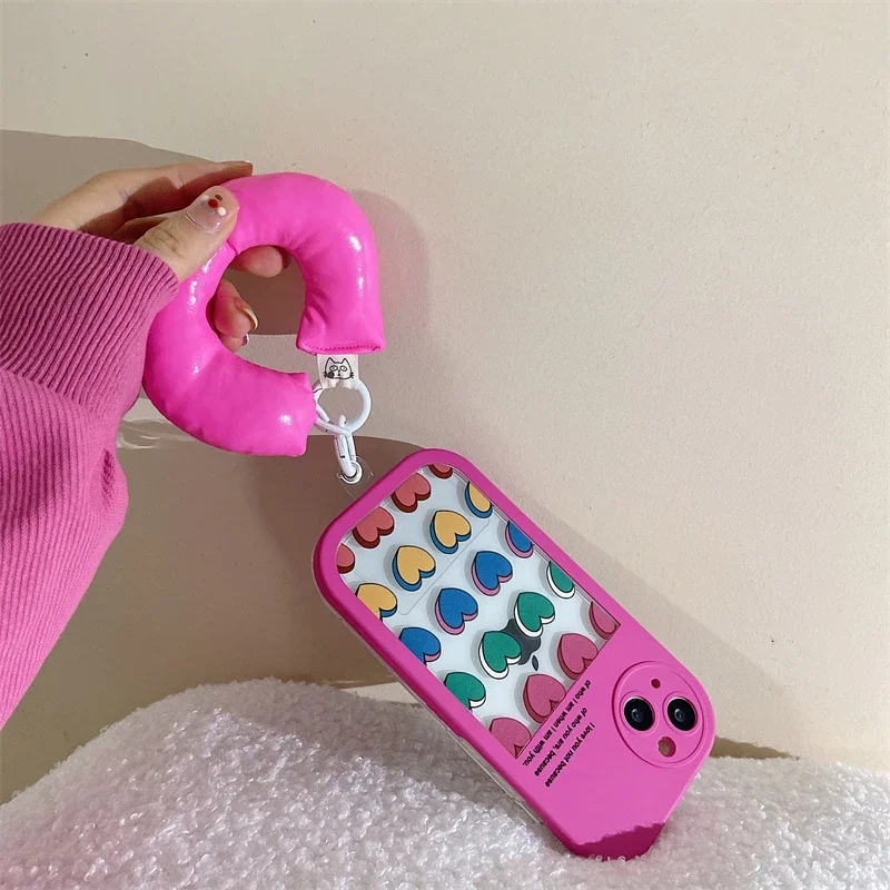 قلادة هاتف معلقة مستديرة لهاتف iPhone ، اليابان ، كوري ، لطيف ، قطن ، حزام ناعم ، ضد الضياع ، سلسلة مفاتيح عالمية ، 14 ، 13 ، 12