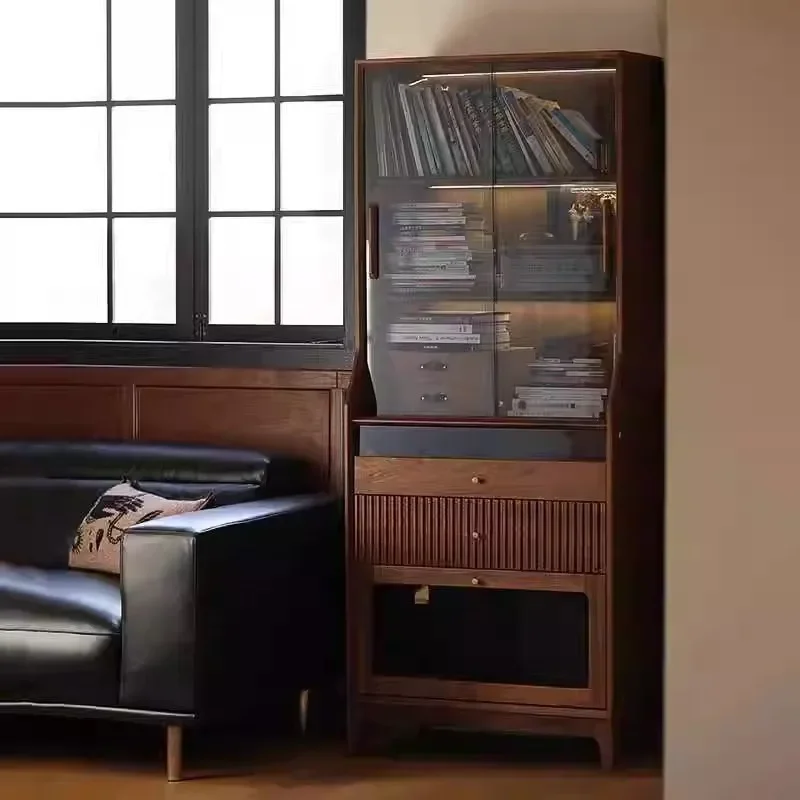 North American black walnut bookcase retro style living room figure display dust storage