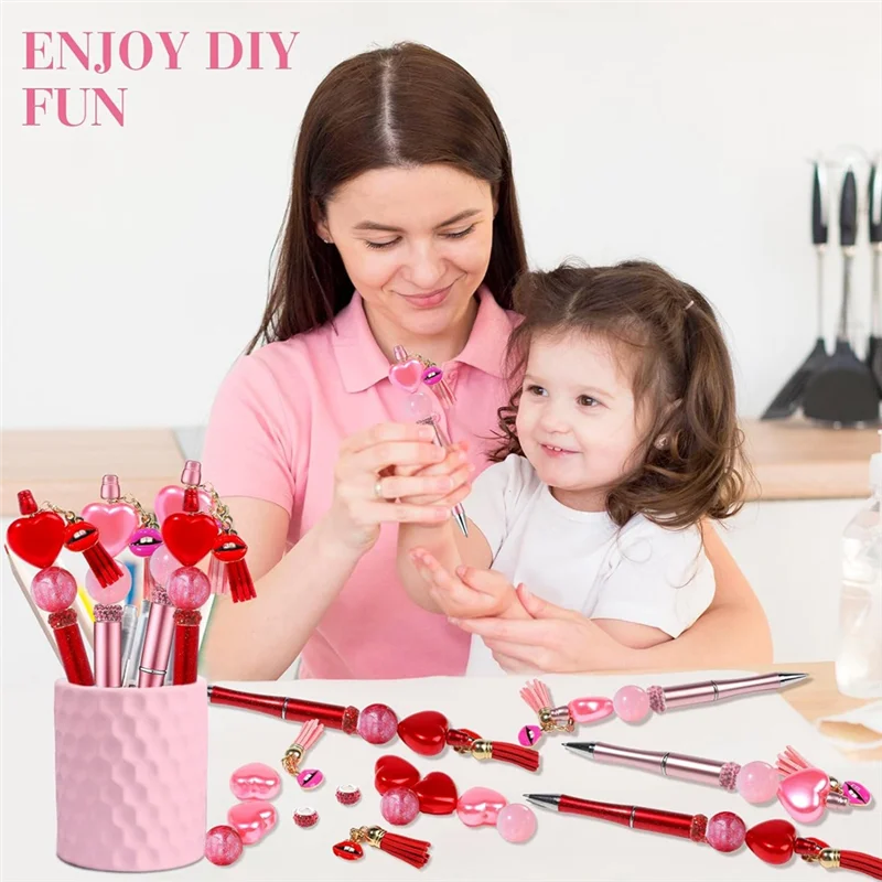 AT82-Canetas con cuentas para el Día de San Valentín, suministros de bolígrafos con cuentas, para regalos del Día de San Valentín, suministros escolares y de oficina, 12 piezas