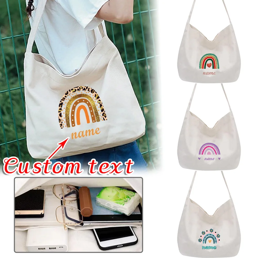 

Складные сумки для покупок с индивидуальным именем, большая вместительная холщовая сумка на одно плечо, холщовая сумка для хранения, экологически чистая