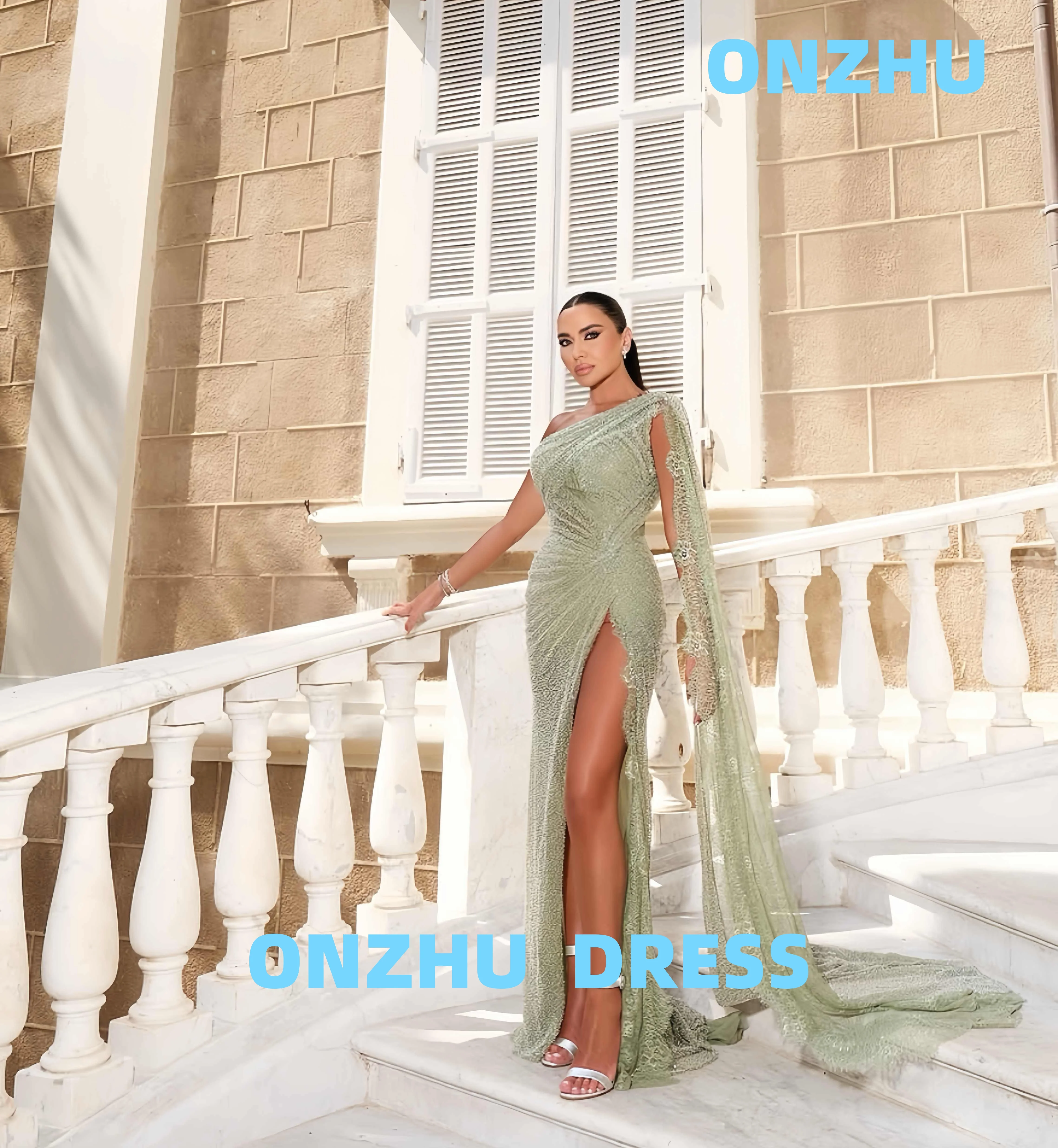 فساتين سهرة فاخرة مخصصة بكتف واحد بدون أكمام على شكل حرف A أنيقة من أماندا نوفيا فستان سهرة نسائي