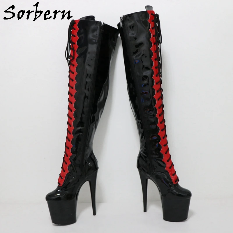 Sorbern 20Cm Stripper High Heel Over The Knee Boots For Pole Dancer Lace Up Thick Platform Round Toe Dance Shoes Custom