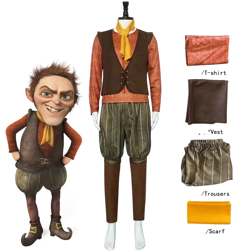 Anime monster Rumpeltinskin cosplay costume T-shirt brown vest pants yellow patchwork Halloween cosplay king dwarf costume