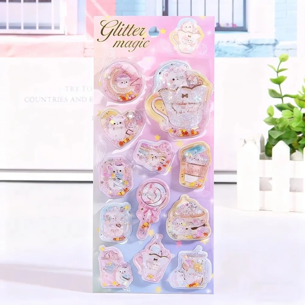 Cartoon 3D Shaker Stickers Colorful Pattern Kawaii Theme Liquid-Filled Decals 6-Style Water Injection 3D Stickers