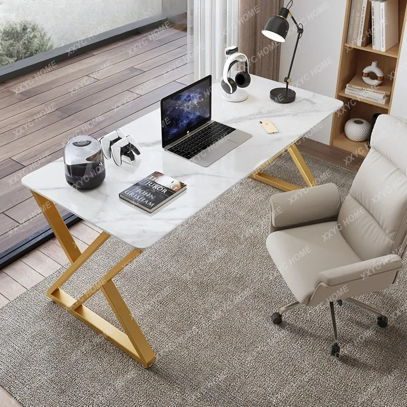 

Рабочий стол из каменной плиты в стиле легкой роскоши. Современный компьютерный стол для дома, спальни, балкона, небольшой квартиры. Простой рабочий стол.