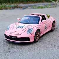 1:32 Porsche 911 Targa 4S Toys Cars Miniature Models Alloy Diecast Pull Back Supercar Sound Light Vehicles Boys Festival Gifts