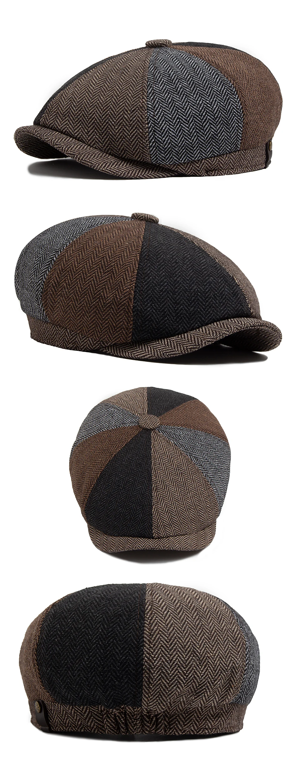 Herringbone Newsboy Caps Männer Herbst Winter Vintage Berets Casual Flache Hüte Mode Retro Mann Kappe Für 55-59 cm kopfum Ference – Detail 6