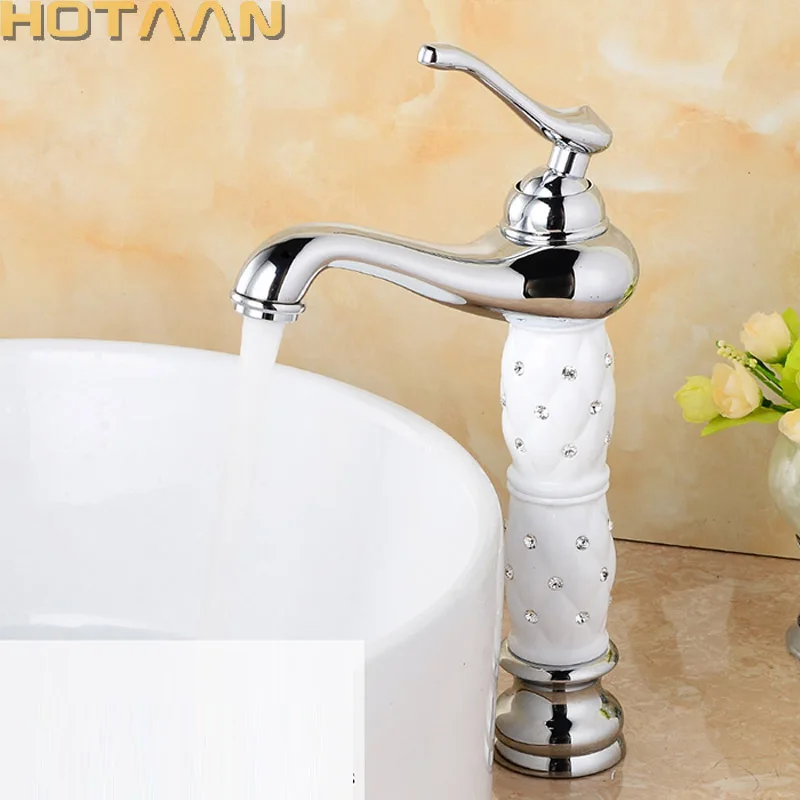 

Hotaan Basin Faucet Water Taps Brass Bathroom Sink Faucet Solid White Cold and Hot Water Single Handle Water Sink Tap Mixer