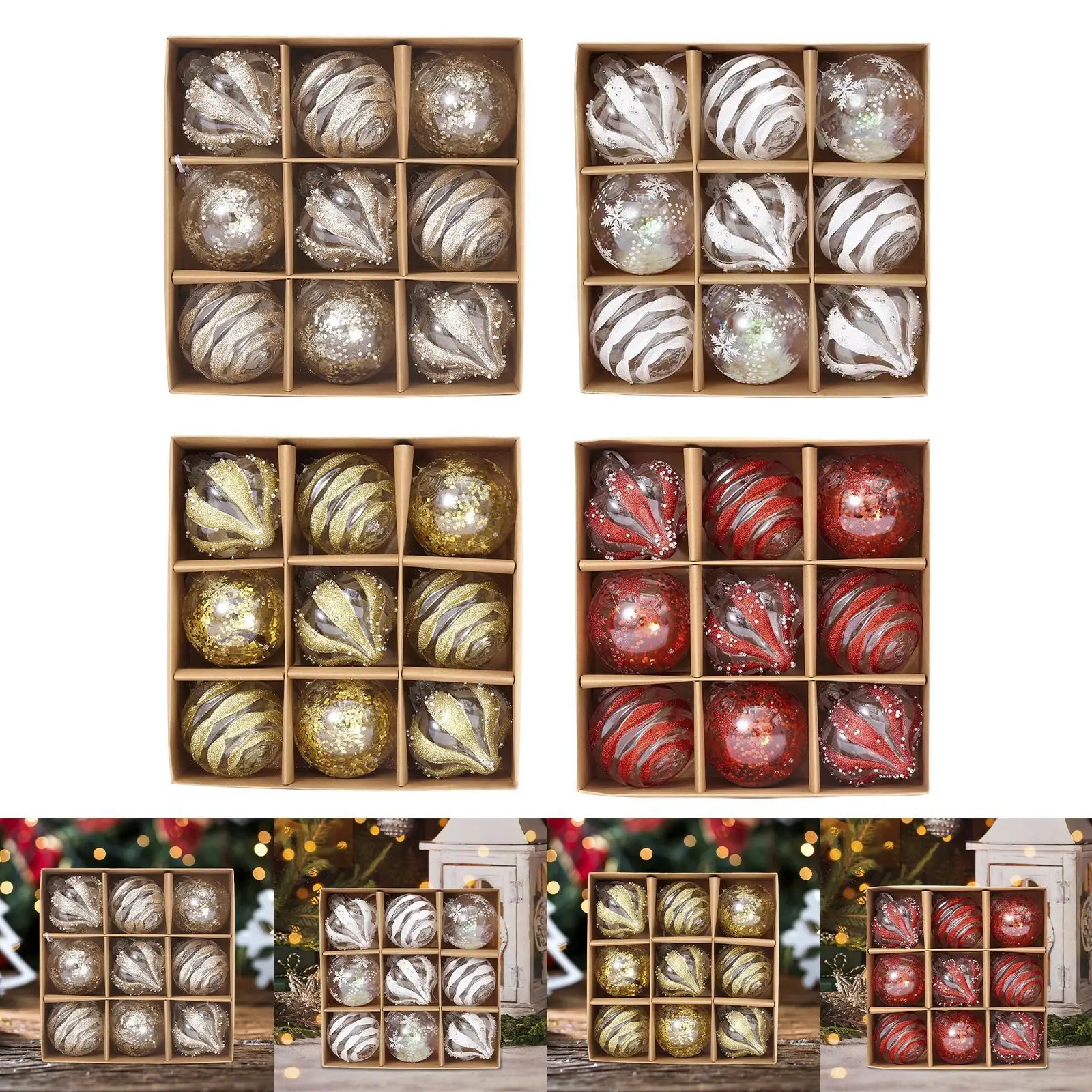 9Pcs Christmas Ball Ornaments Home Decor for Restaurant Celebration Holidays