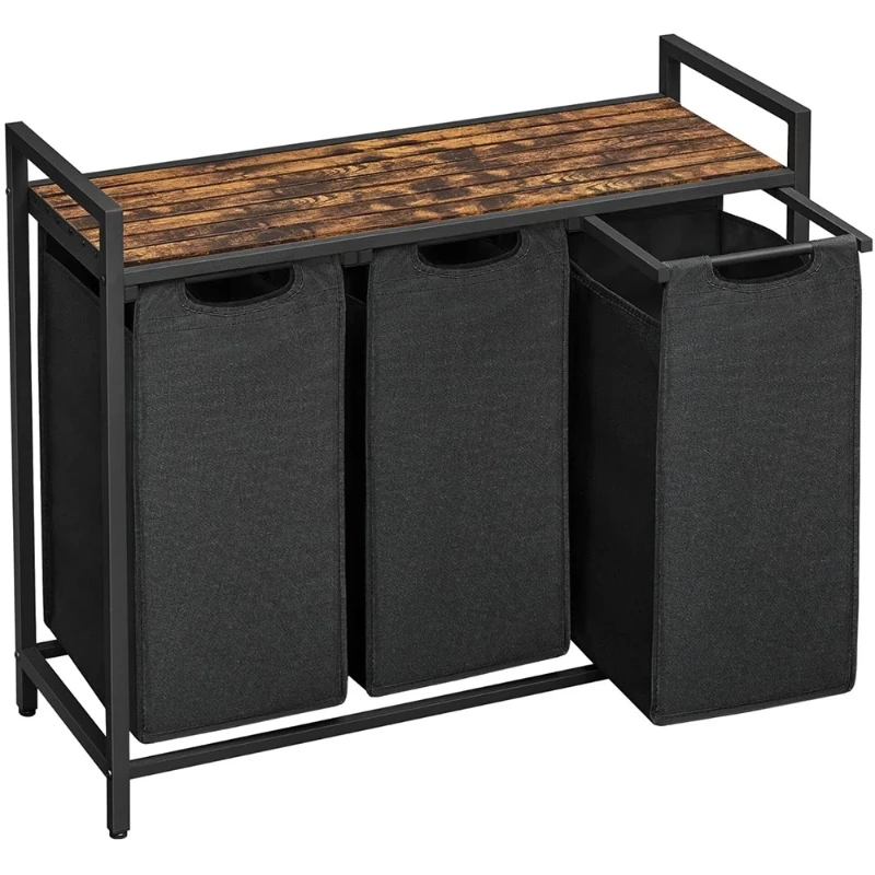 

High-quality large laundry basket pull-out three-compartment clothing storage