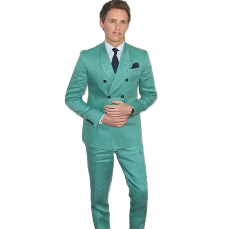 Latest Coat Pants Design Mint Green Double Breasted Men Suits Slim Fit 2 Pieces Formal Tuxedo Custom Groom Prom Blazer Trousers