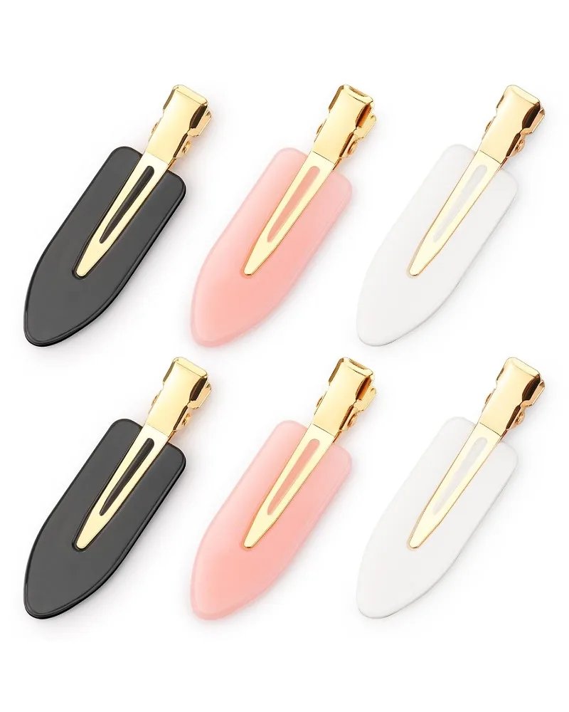 

6-Pack Creaseless Hair Clips – No-Bend, No-Mark Flat Styling Clips with Golden Handles for Makeup & Salon Use