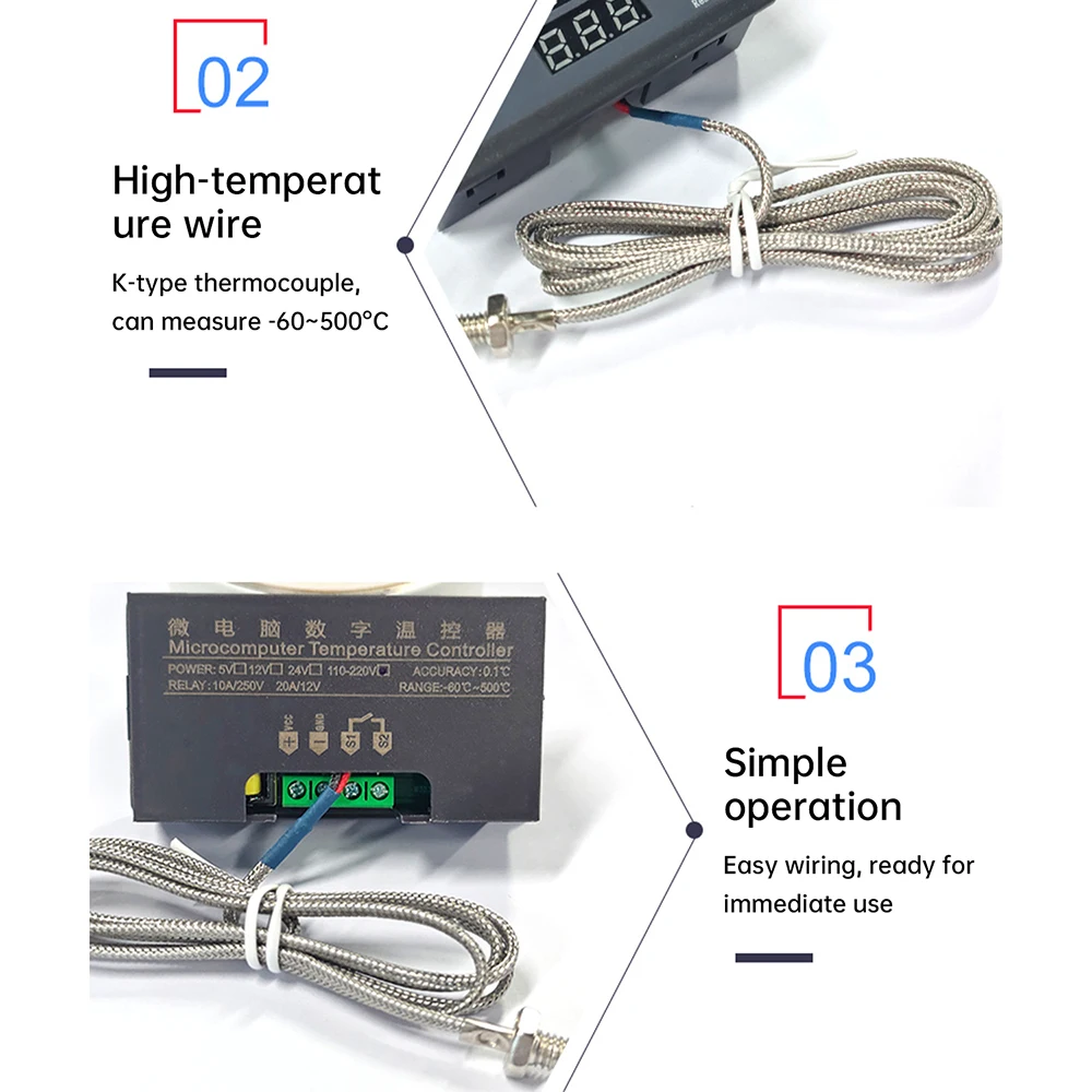 W3230 5V 12V 24V AC110-220V Cavo sonda Regolatore di temperatura digitale Display a LED Termostato Misuratore di calore/raffreddamento