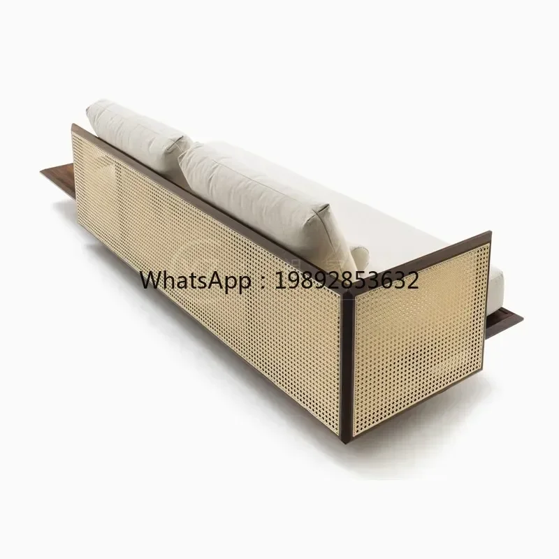 

X-24 New Chinese Style Simple Small Apartment Living Room Solid Wood Rattan Double Three-Person Art-Sofa