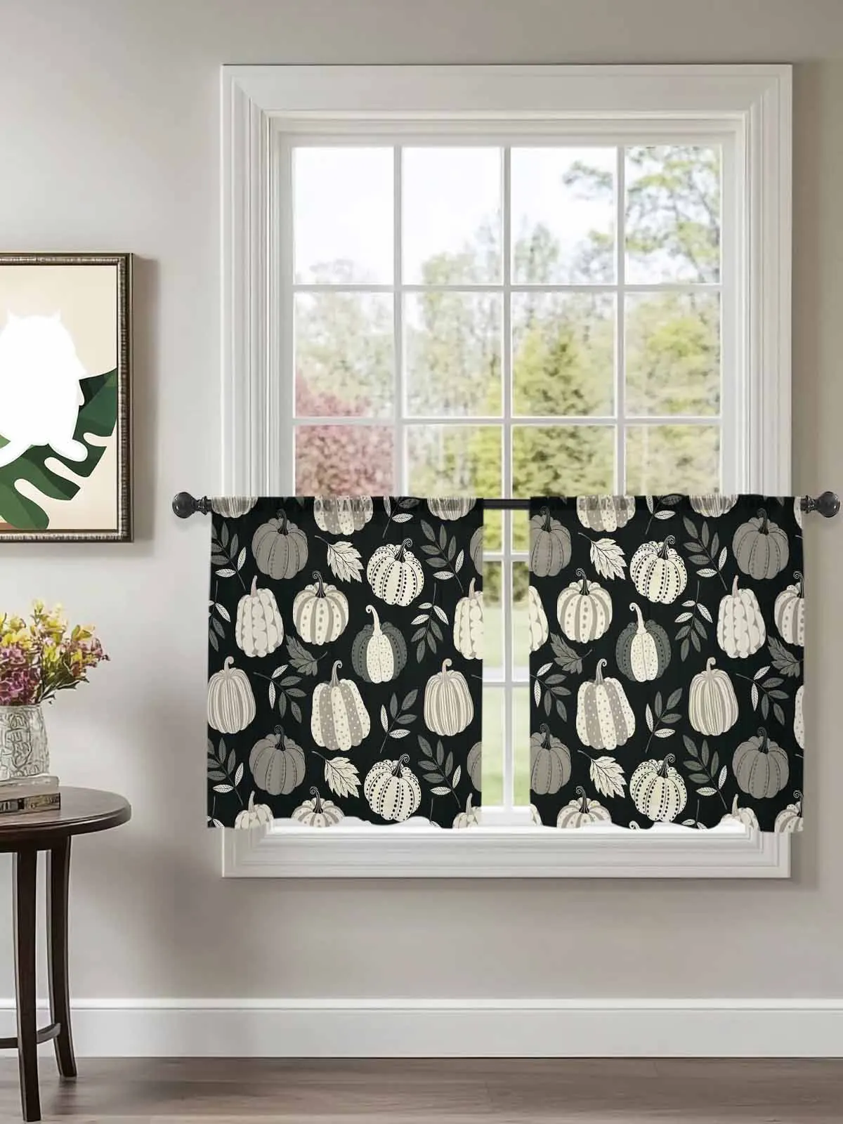 

Black Dots Pumpkin Tulle Curtains For Bedroom Children Living Room Decor Sheer Curtains