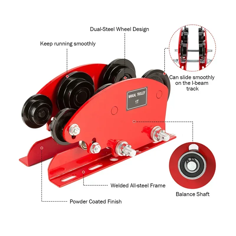 Material Handling Tools Lifting Crane Accessories Hand-carrying Cart Manual Trolley 4/6 Pulleys For PA200 PA250 A300 PA400 PA500