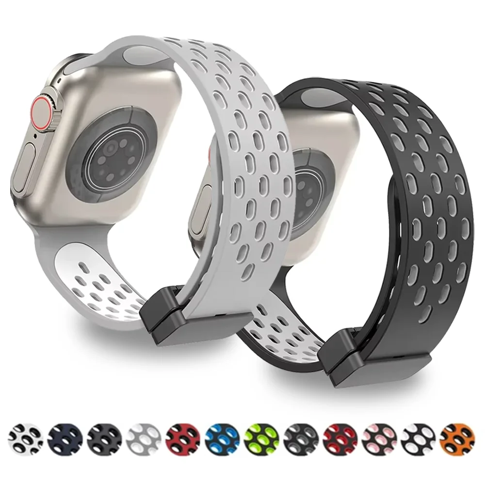 

Магнитный силиконовый ремешок для Apple Watch Ultra 3 2 49 мм, ремешок 45 мм, 44 мм, 41 мм, 40 мм, 38 браслет iwatch series 11 10 42 46 мм 987654SE