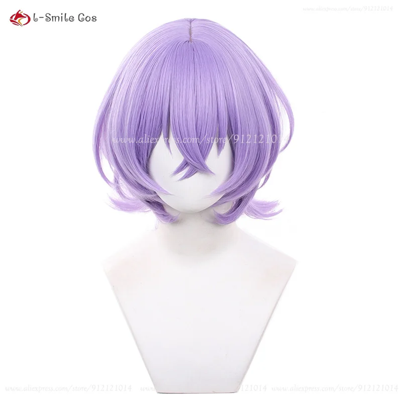 ES Hanamura Fuyume Cosplay Wig 35cm Purple Anime Women's Cute Wigs Heat Resistant Synthetic Hair Halloween Role Play + Wig Cap