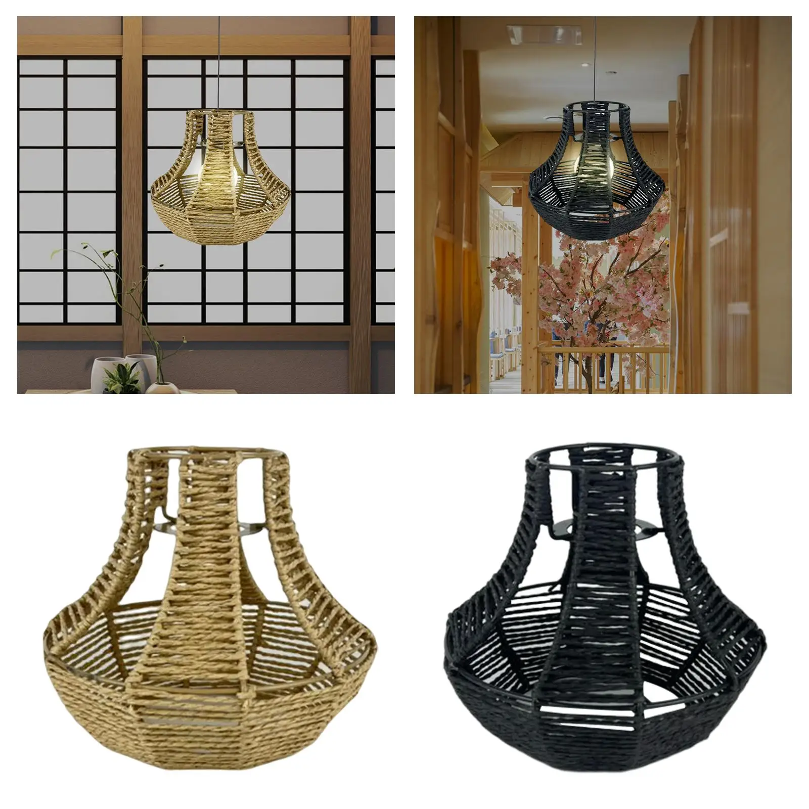 Retro Handwoven Paper Rope Lampshade Pendant Ceiling Light Cover Rattan Design for Hotel Restaurant Bedroom Home Decor