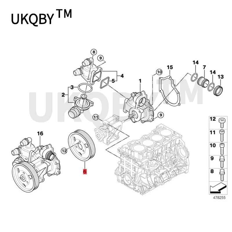 Water pump pulley Belt pulley Suitable for E46 E60 E87 E90 N46 118 120 318 320b mw520 Engine pulley Power steering pump pulley