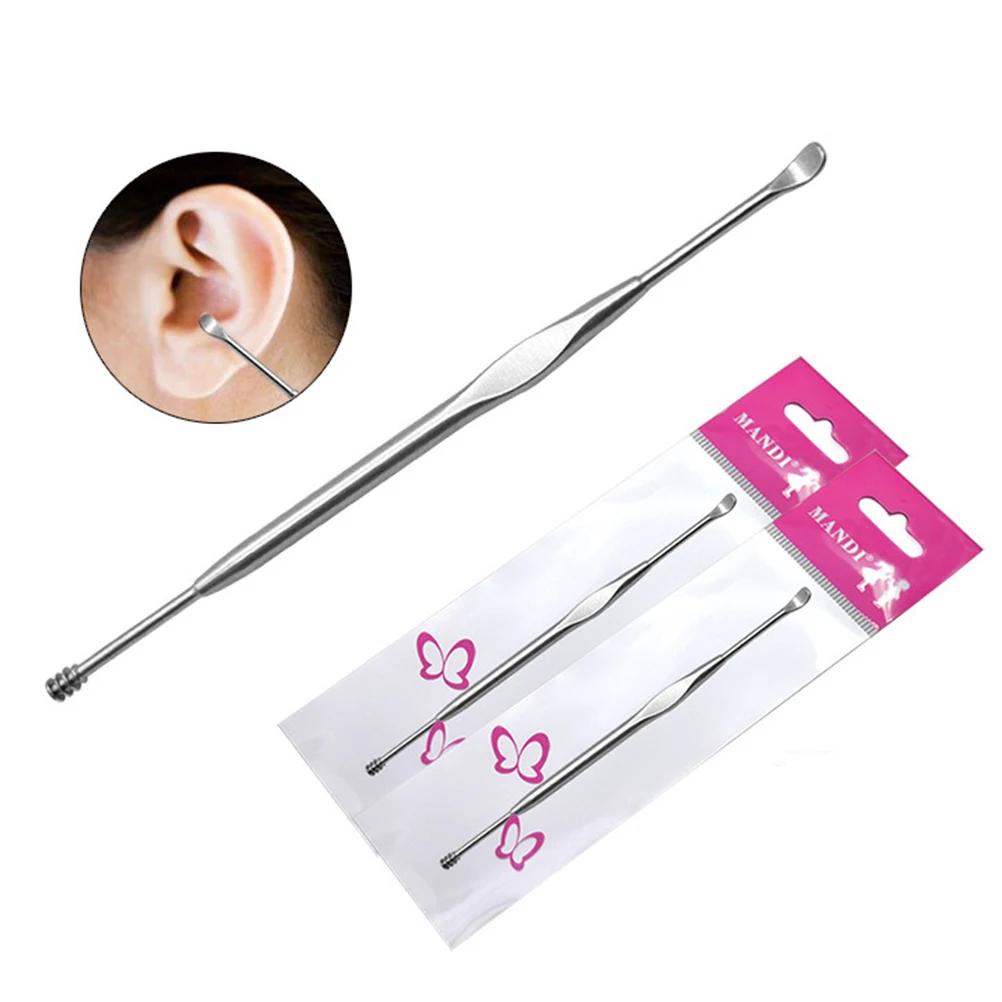 

2pcs Stainless Steel Cleaner Double-End Spiral Ear Spoon Wax Removal Tool S-Resistant Portable Durable Easy Sterilize Home