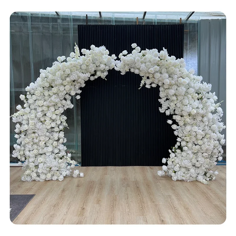 

Luxury Big Horn Shape Artificial Flower Metal Arch Arrangement Decor Flower Row Wedding Decoration Floral Backdrop Arrangement