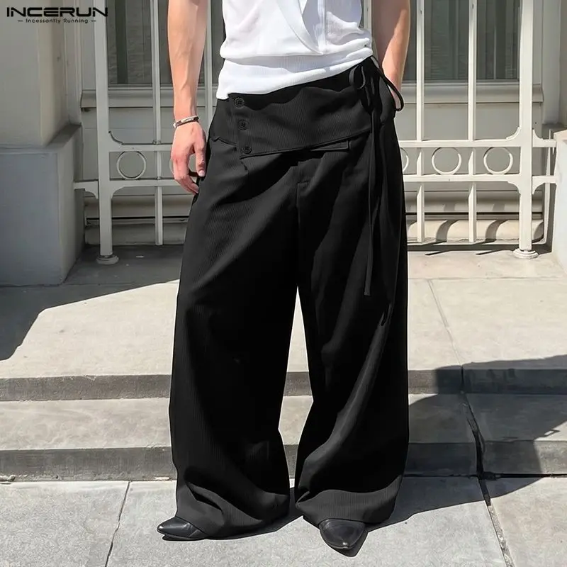 INCERUN Men's Pants Solid Color Joggers Oversize Casual Irregular Trousers For Man Streetwear 2026 Fashion Wide Leg Pants S-3XL