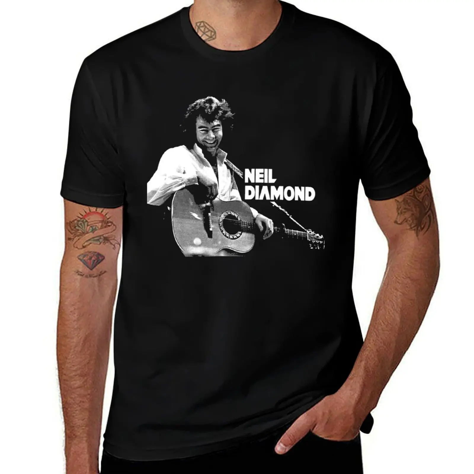 

White and Black Neil Distressed Art Diamonds American Singer T-Shirt t shirt man designer t shirt for man T-shirt