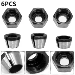 6Pcs Router Bit Collet Chuck Set 6/6.35/8mm Trimmer Collet Chuck Heads Carbon Steel Collet Chuck Adapter for Drills Engraving