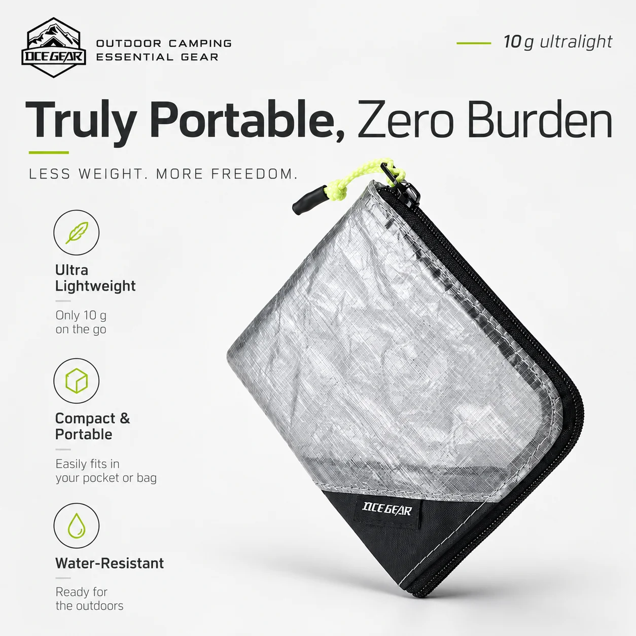 OCE GEAR Lightweight Wallet Ultra Light Waterproof Coin Purse Card Holder Durable Small Zipper Pouch Outdoor Camping Travel Gear