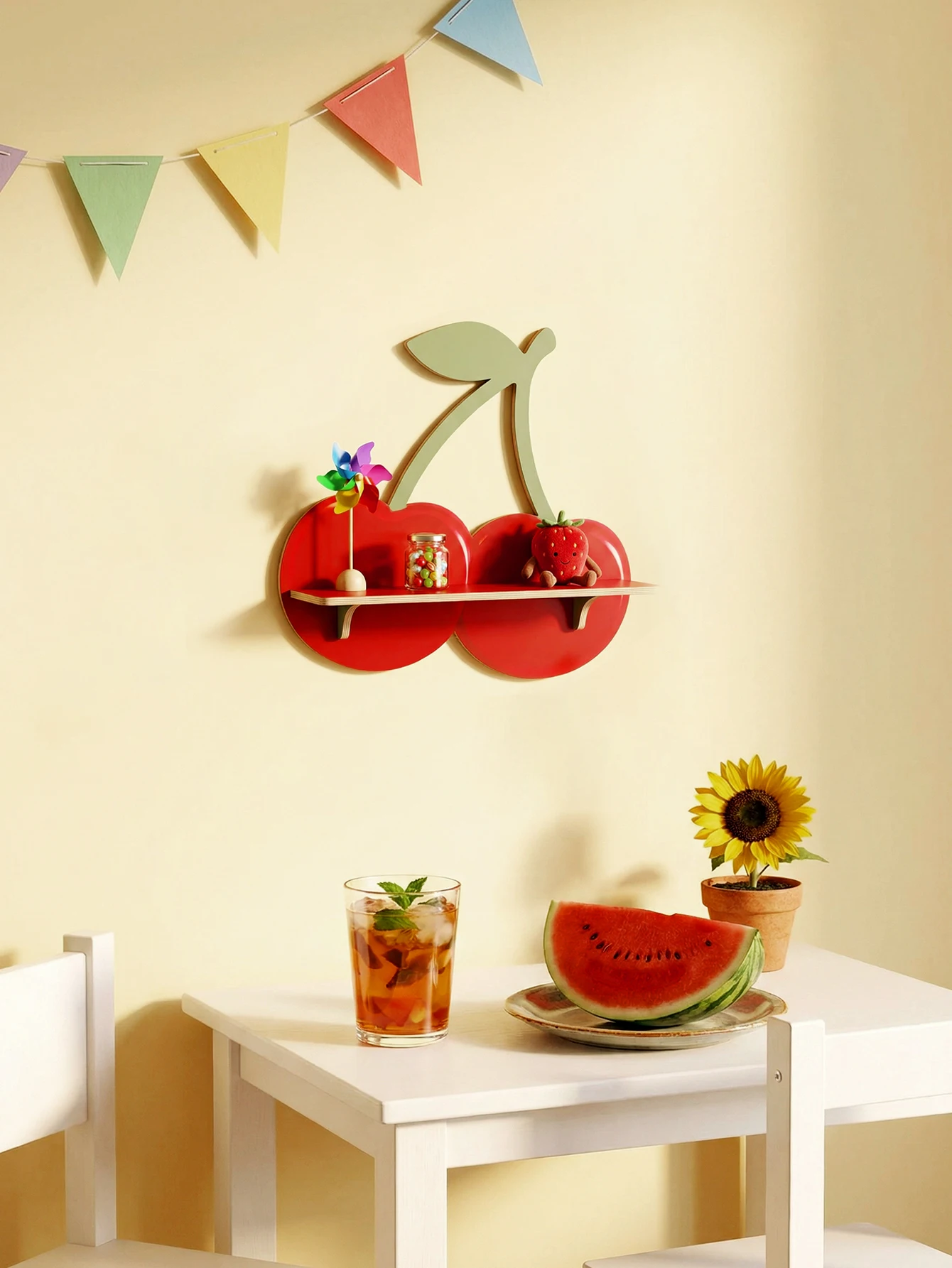 Niedliches Kirschförmiges Wandregal Holz-Aufbewahrungsorganizer Schwebende Regale Kreative Boho-Heimdekoration für Wohnzimmer Schlafzimmer & Kinderzimmer – Detail 10
