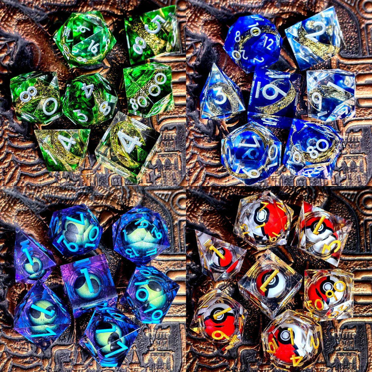 DnD Dice Set - 7-Piece Resin Polyhedral Dice with Spinning Dragon Eye Core, Transparent Design for Dungeons & Dragons, RPG Games