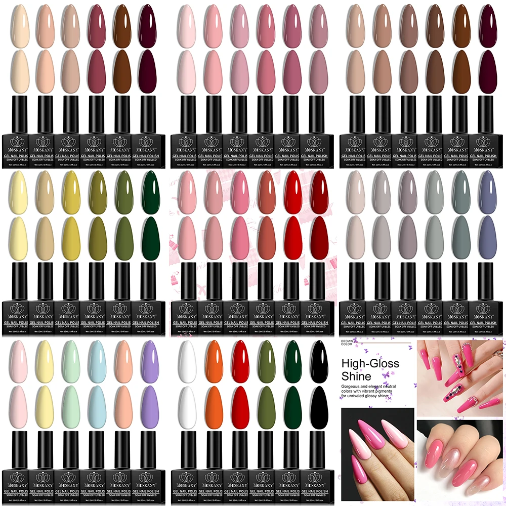 MOSKANY 12ML Nail UV Gel Polish Set Pink Red Manicure 6 Color Soak Off Semi Permanent UV Gel Polish Varnish Kit Nails Supplies