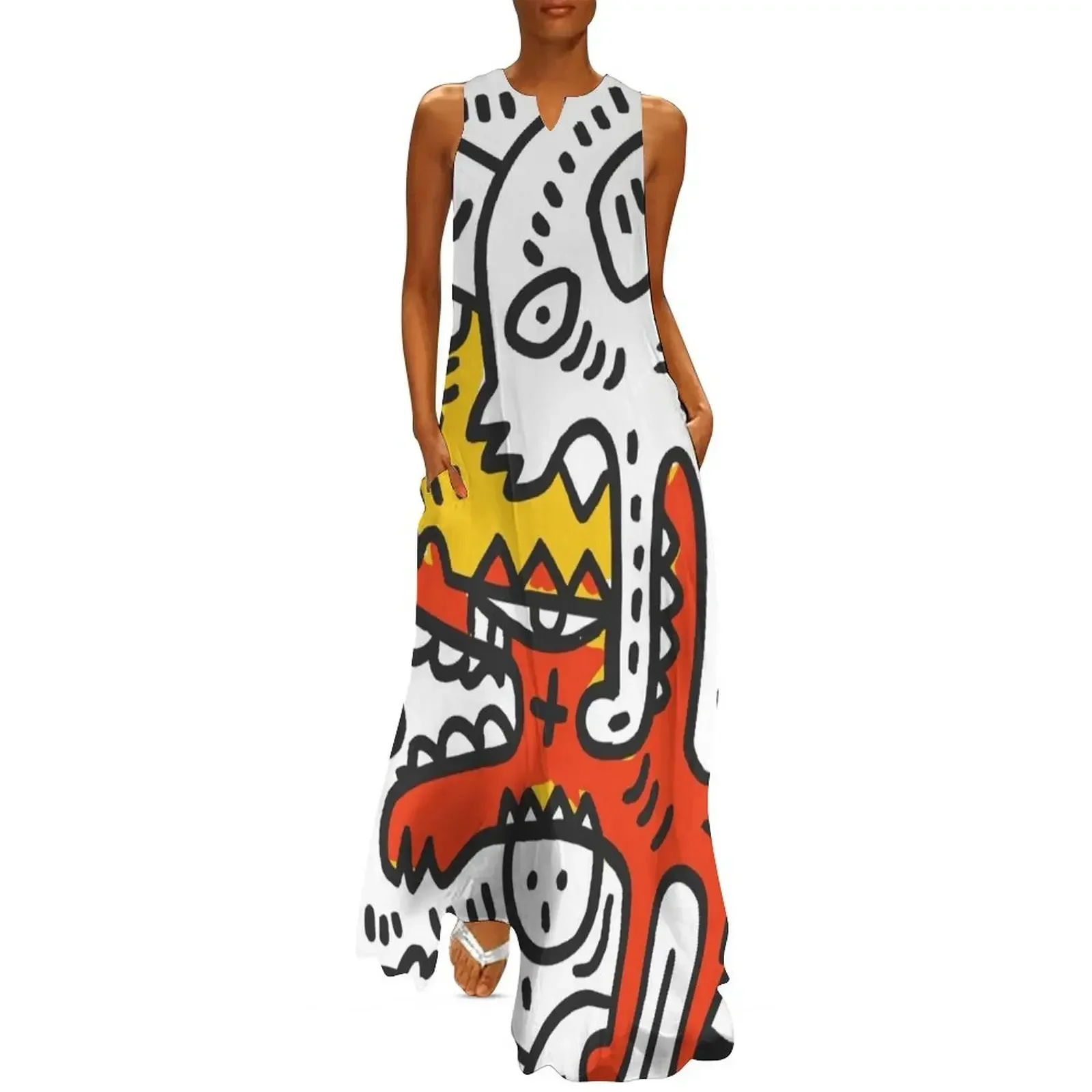 

Black and White Yellow Orange Street Art Graffiti Long Dress clothes dress for women Dress