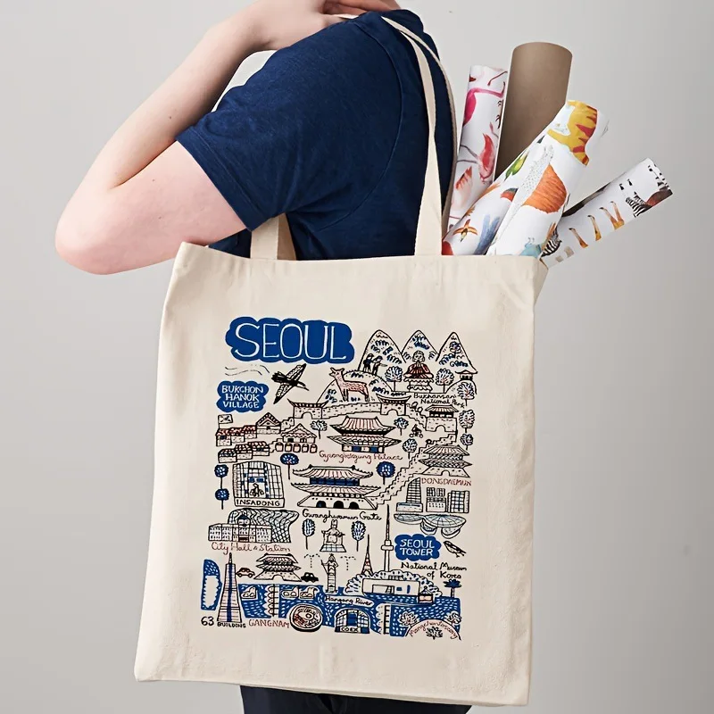 سيول هدية تذكارية مدينة سيول العصرية حقائب كتف قابلة للطي سيول كوريا تحت عنوان قماش حمل حقيبة للمسافر أفضل هدية لها #2